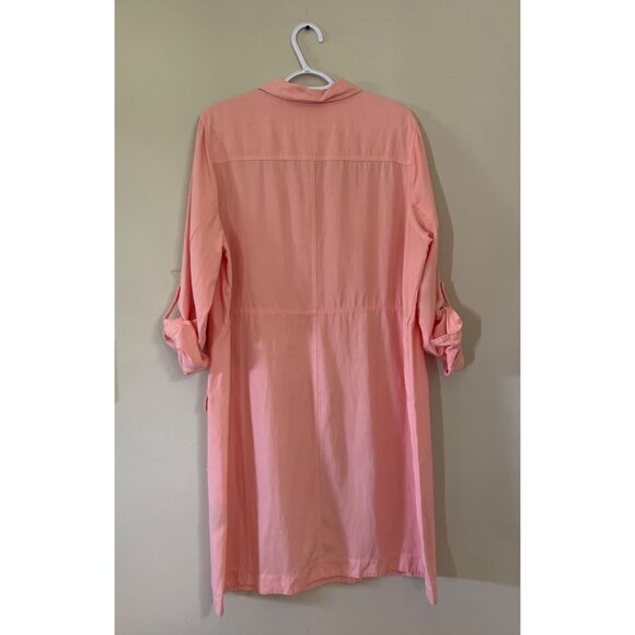 Soft Surroundings Womens XLarge Peach Roll Tab Sleeve 1/4 Button Up Dress - Picture 2 of 4